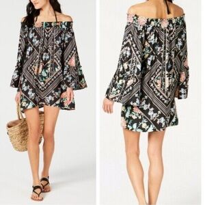 Nanette Lepore Swim Diamond Vines Off Shoulder Coverup Mini Dress Floral Geo M